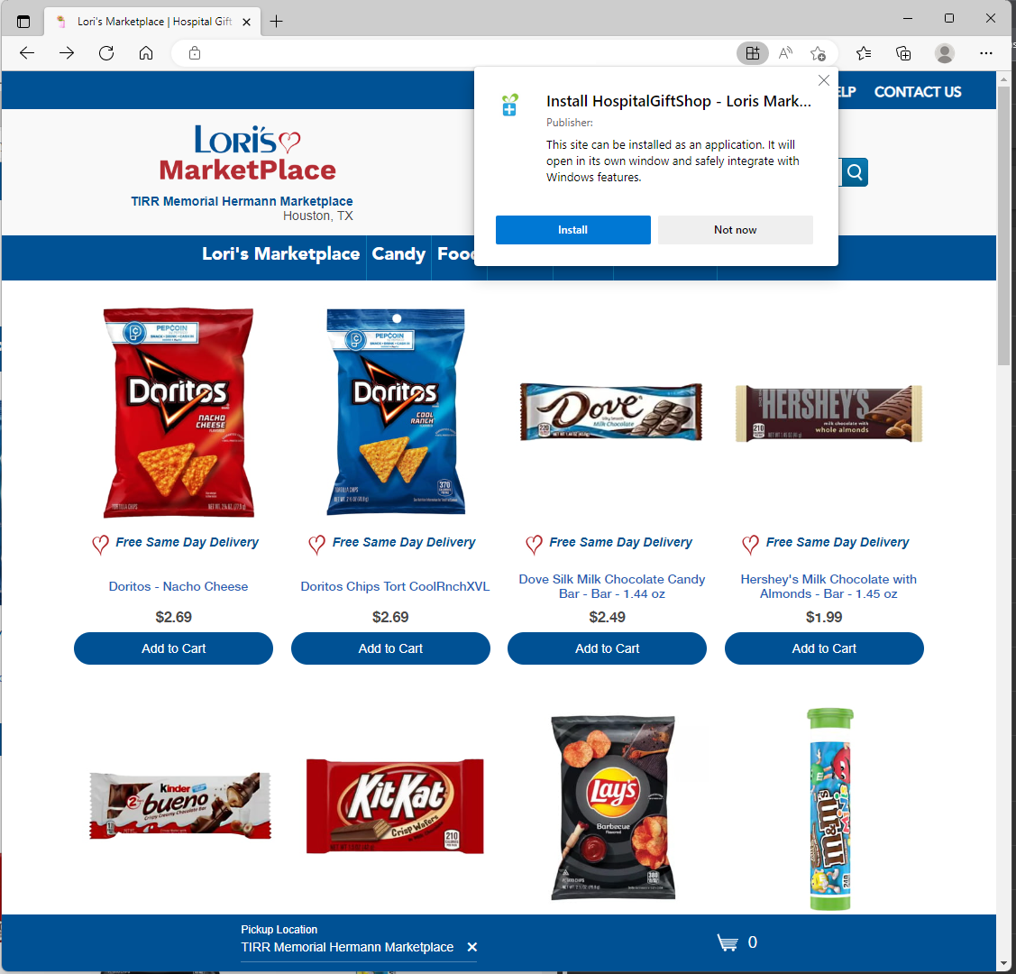 A screenshot of the PWA installation process in Microsoft Edge.